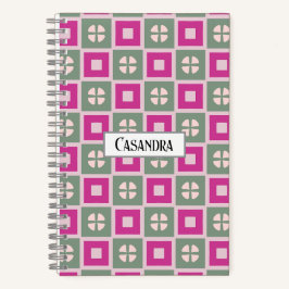 Cuaderno Espiral Floral Cuadriculado Verde y Magen
