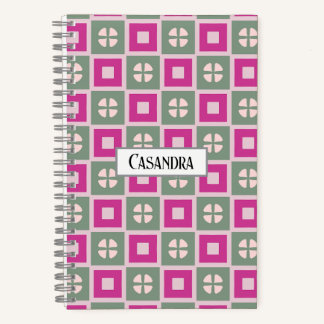Cuaderno Espiral Floral Cuadriculado Verde y Magen