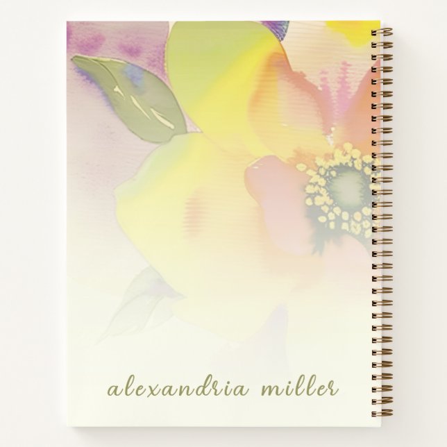 Cuaderno Espiral floral de acuarela de mano izquierda (Reverso)