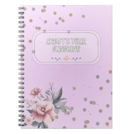 Cuaderno espiral floral de color púrpura claro fem
