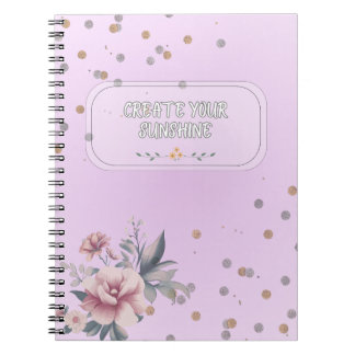 Cuaderno espiral floral de color púrpura claro fem