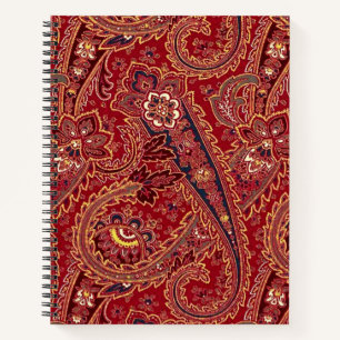 Cuaderno Espiral floral de Paisley Vintage roja, negra y bl
