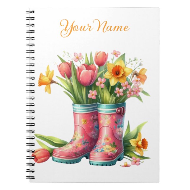 Cuaderno espiral floral de primavera personalizado (Frente)