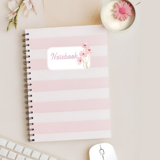 Cuaderno Espiral Floral de Raya Rosa Personalizado
