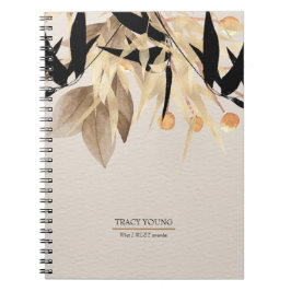Cuaderno Espiral floral moderna de oro negro Minimalista