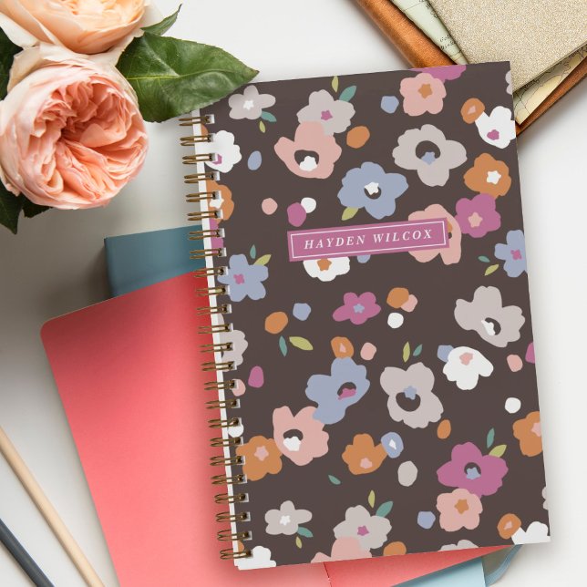 Cuaderno espiral floral naranja marrón púrpura (Subido por el creador)