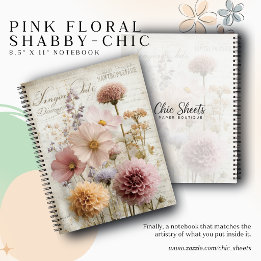 Cuaderno espiral floral rosa shabby-chic de 8,5" x