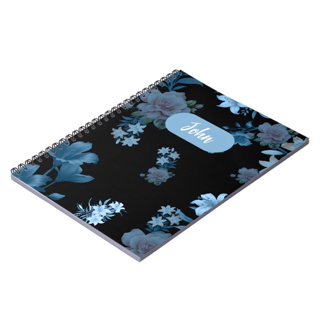 Cuaderno espiral floral turquesa elegante (Lado Izquierdo)