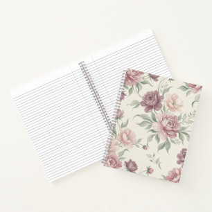 Cuaderno espiral floral Vintage Dusty Rose y Mauve