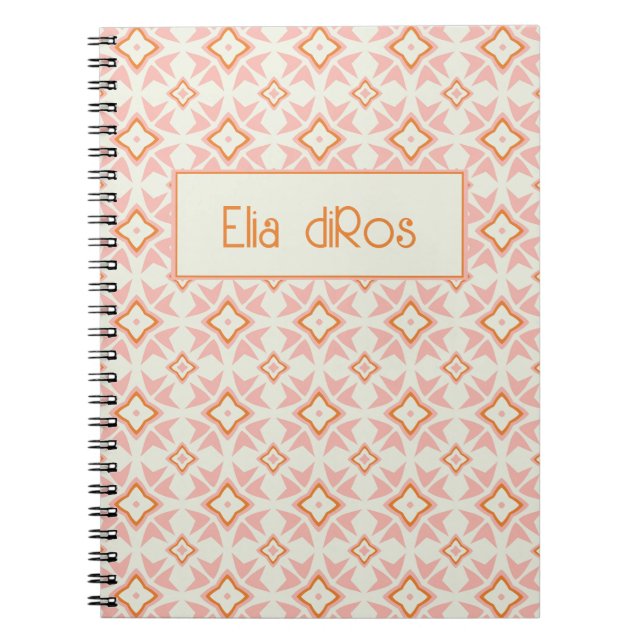 Cuaderno espiral geométrico floral rosa rubor (Frente)