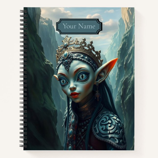 Cuaderno Espiral Gótico Azul Diosa Elfa Xylariel (Anverso)