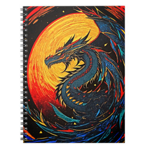 Cuaderno espiral gráfico de dragón de Luna de sang