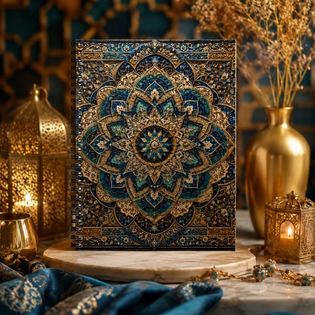 Cuaderno espiral islámico mandala azul y dorado |  (Subido por el creador)