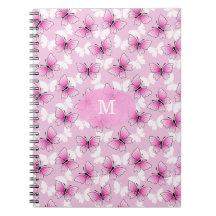 Cuaderno espiral kawaii de mariposa rosa bonita