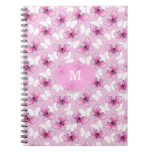 Cuaderno espiral kawaii de mariposa rosa bonita