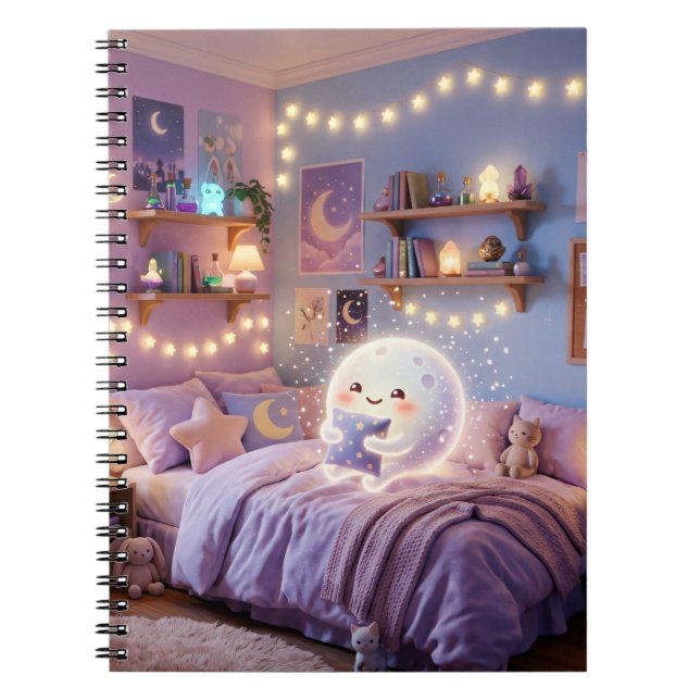 Cuaderno espiral Kawaii Sueños a la Luz de la Luna (Frente)