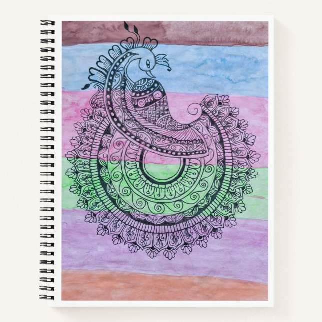 Cuaderno espiral Mandala de pavo real (Anverso)