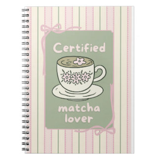 cuaderno espiral matcha verde bebida adorable