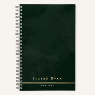 Cuaderno Espiral Mínima Simple Esmeralda Verde Y Oro Brilla