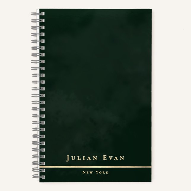 Cuaderno Espiral Mínima Simple Esmeralda Verde Y Oro Brilla (Anverso)