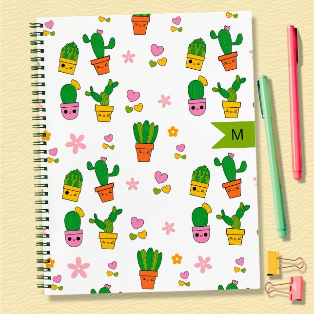 Cuaderno espiral monograma de cactus Kawaii (Subido por el creador)