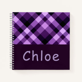 Cuaderno espiral monograma de cuadros morado cirue