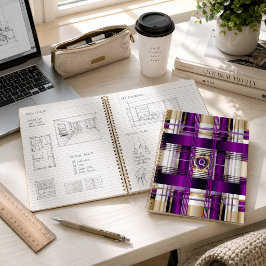 Cuaderno espiral monograma de cuadros púrpura