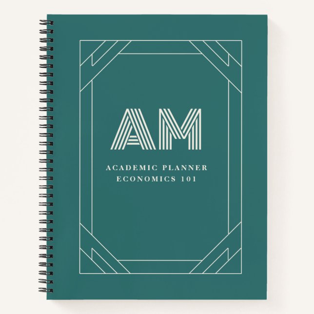 Cuaderno espiral monograma geométrico verde azulad (Anverso)