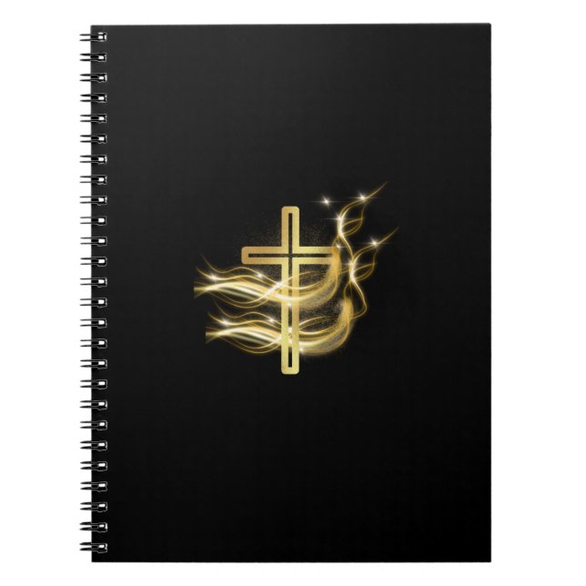 Cuaderno espiral negro con Cruz Dorada (Frente)