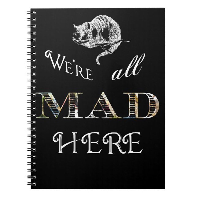 Cuaderno espiral negro enojado de Alicia del gato (Frente)