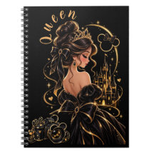 Cuaderno espiral negro y dorado de la Reina
