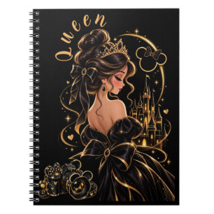 Cuaderno espiral negro y dorado de la Reina