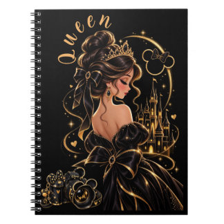 Cuaderno espiral negro y dorado de la Reina