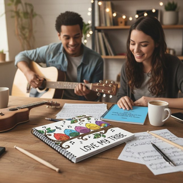 Cuaderno Espiral Personalizado Ama Mi Tribu (Let someone special know how much you love them with this, "Love my tribe" singing birds notebook! )