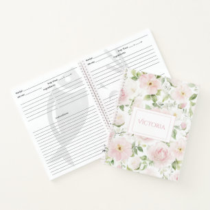Cuaderno espiral personalizado con flores rosadas 