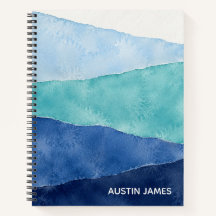 Cuaderno espiral personalizado de acuarela azul co
