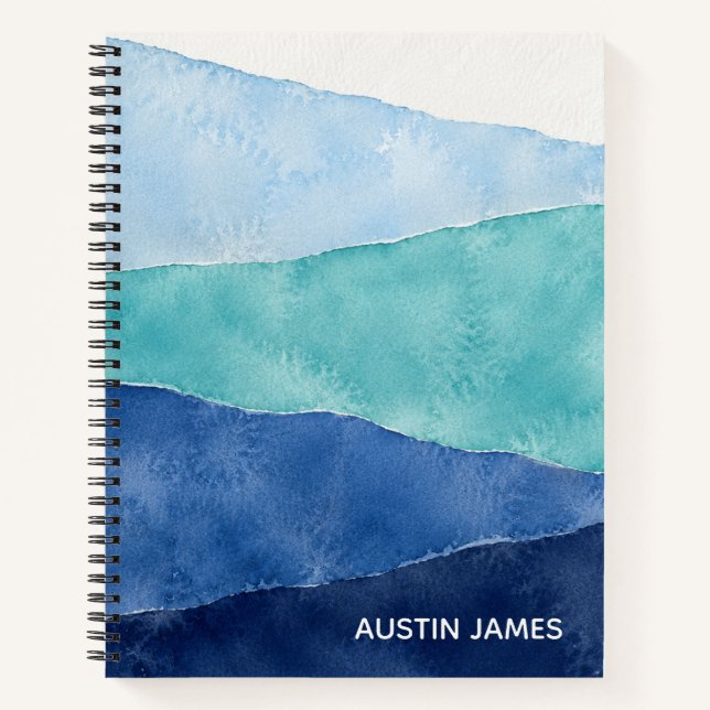 Cuaderno espiral personalizado de acuarela azul co (Anverso)