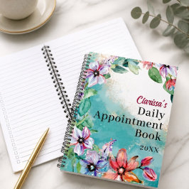 Cuaderno espiral personalizado de acuarela floral