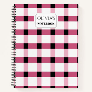 Cuaderno espiral personalizado de cuadros rosa y n