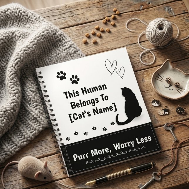 Cuaderno espiral personalizado de gato negro (Personalized notebook for cat owners
)