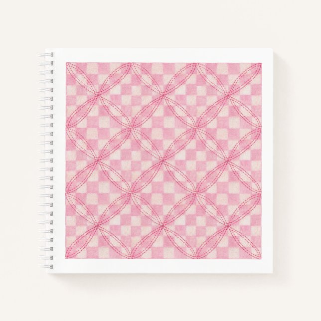 CUADERNO ESPIRAL PINK CHECK QUILT 8.5x8.5 / Blanco (Anverso)
