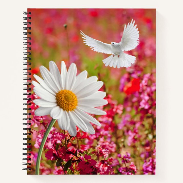 Cuaderno Espiral portátil Daisy de paleta blanca con flores (Anverso)