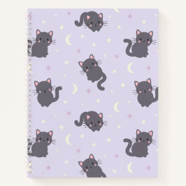 Cuaderno espiral púrpura de gatos grises lindos