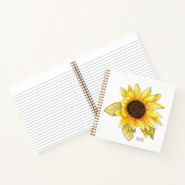 Cuaderno espiral rayado de acuarela de girasol