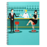 Cuaderno espiral retro del salón de cóctel