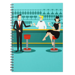 Cuaderno espiral retro del salón de cóctel