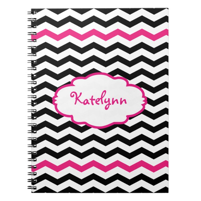 Cuaderno espiral rosado negro personalizado de (Frente)