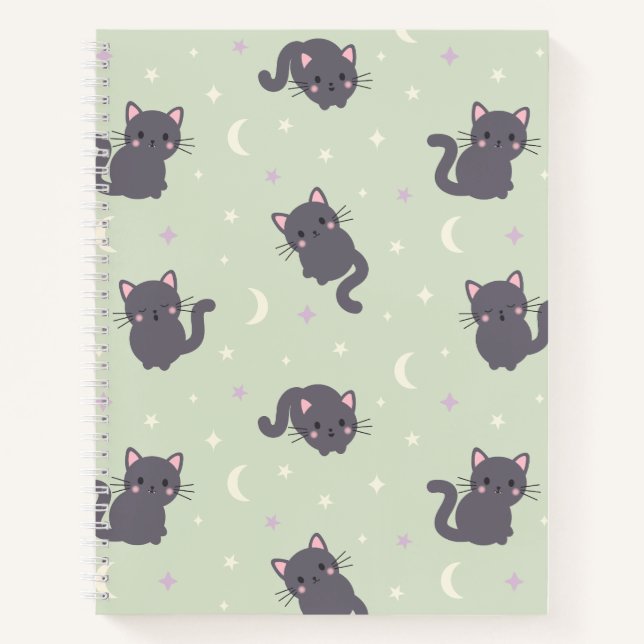 Cuaderno espiral sage de gatos grises lindos (Anverso)