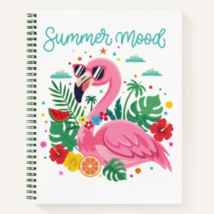 Cuaderno espiral tropical de flamenco con gafas de