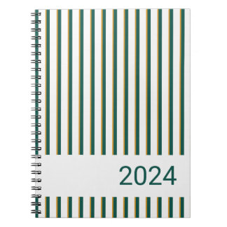 Cuaderno espiral verde bosque y dorado con rayas